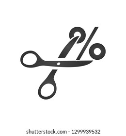 Cutout sale and discount illustration with percent icon and scissors. vector illustration isolated on white.
