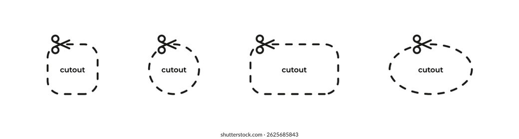 Cutout shape designs with dotted line outlines in vector set.
Coupon-style elements for print or craft layout