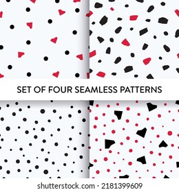 Cutout shape, heart and hand painted dot pattern set in black, red colors. Vector illustration. Simple cute childish pattern collection for scrapbooking, greeting card, fashion. Printable.