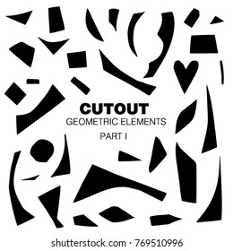Cutout shapes set. Black on white. Geometric abstract silhouettes. Minimalistic simple collection