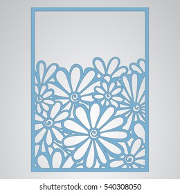   Cutout silhouette with botanical pattern. Filigree leaves for paper cutting. 