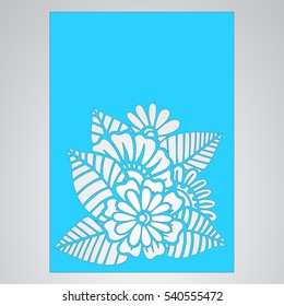  Cutout silhouette with botanical pattern. Filigree leaves for paper cutting. 