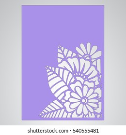   Cutout silhouette with botanical pattern. Filigree leaves for paper cutting. 