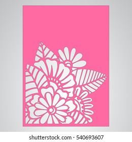  Cutout silhouette with botanical pattern. Filigree leaves for paper cutting. 
