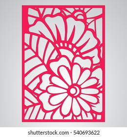  Cutout silhouette with botanical pattern. Filigree leaves for paper cutting. 