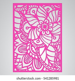   Cutout silhouette with botanical pattern. Filigree leaves for paper cutting. 