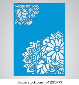   Cutout silhouette with botanical pattern. Filigree leaves for paper cutting. 