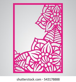 Cutout silhouette with botanical pattern. Filigree leaves for paper cutting. 