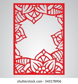 Cutout silhouette with botanical pattern. Filigree leaves for paper cutting. 