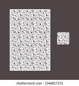 Cutout silhouette with botanical pattern. Vector template for laser cut panel card set. A picture suitable for printing, engraving, laser cutting paper, wood, metal, stencil manufacturing.