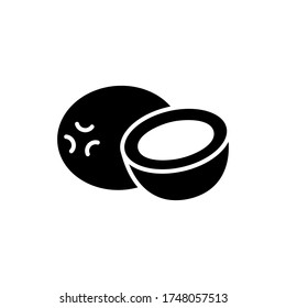 Cutout silhouette of Coconut logo. Outline icon of tropical fruit. Black simple illustration of exotic food. Flat isolated vector pictogram on white background