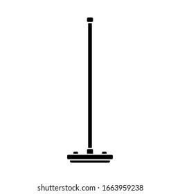 Cutout silhouette Curling broom or mop icon. Outline logo of tournament performance brush. Black simple illustration of handle with icepad. Flat isolated vector on white background