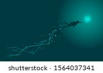 Cutout silhouette of diver. Lines connected with dots trail. The concept of sport diving.