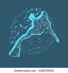 Cutout silhouette of diver textured by lines and dots pattern. The concept of sport diving.