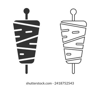 Cutout silhouette of Doner kebab line icon set. Outline logo of spit meat for shawarma. Black simple illustration of turkish fast food. Flat isolated vector emblem