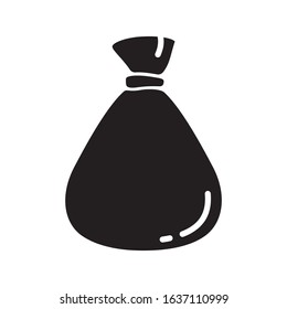 Cutout silhouette empty bag icon. Outline template for money, waste, sanitary products. Black and white simple illustration. Flat hand drawn isolated vector image on white background