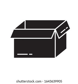 Cutout silhouette empty open packaging box icon. Outline template for logo. Black and white simple illustration. Flat hand drawn isolated vector image on white background. Storage and moving