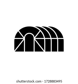 Cutout silhouette of Greenhouse hemisphere. Outline icon of frame glasshouse for gardening, agriculture. Black simple illustration of oval conservatory. Flat isolated vector emblem on white background