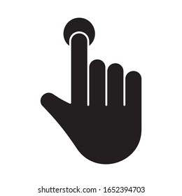 Cutout silhouette hand icon. Outline touch control logo. Black simple illustration. Flat isolated vector image on white background. Index finger pressing round button or screen. Symbol of choice, vote