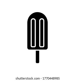 Cutout silhouette of Ice lolly icon. Outline logo of ice cream on stick. Black simple illustration of summer dessert popsicle or fruit ice. Flat isolated vector image on white background