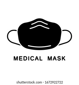 Cutout Silhouette Medical Mask Icon. Fabric On Face For Doctor. Outline Logo Of Respiratory Protection Against Allergy, Infection, Epidemic. Flat Isolated Vector Illustration On White Background