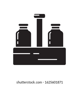 Cutout silhouette milk box with two bottles icon. Outline template for logo of milkman. Black and white simple illustration. Flat hand drawn isolated vector image on white background