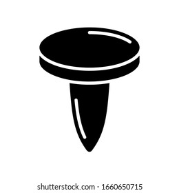 Cutout silhouette Pin or screw with round head icon. Outline template for logo. Black simple illustration. Flat isolated vector image on white background. Small non-sharp nail