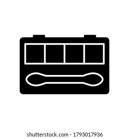 Silhouette de corte de paleta Rectangular eyeshadow con pincel de doble cara. Icono de esquema de maquillaje. Ilustración simple negra. Pictograma vector plano aislado sobre fondo blanco
