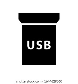 Cutout silhouette Removable USB adapter with text icon. Outline logo of electronic computer accessory. Black simple illustration of digital plug. Flat isolated vector image on white background
