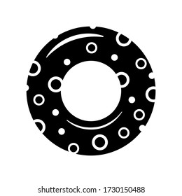 Cutout Silhouette Rubber Ring With Circle Pattern. Outline Icon Of Summer Rest. Black Simple Illustration Of Accessory For Swimming In Pool Or At Sea. Flat Isolated Vector Image On White Background