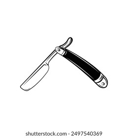 Cut-out silhouette of a straight razor. Straight razor, sharp razor blade. Professional razor, cut out icon for plotter or laser cutting.