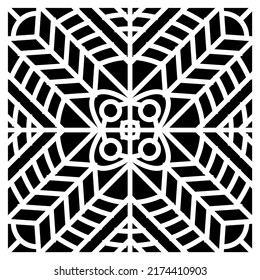 Cutout Silhouette with tile abstract cross shape for cutting. Wall art for home decor and interior design. Black and white stencil art. EPS8 #13