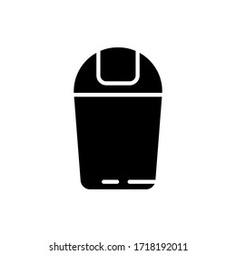 Cutout silhouette of Trash can with closed round cover. Outline icon of bin for rubbish. Black simple illustration of place for throwing garbage. Flat isolated vector emblem on white background