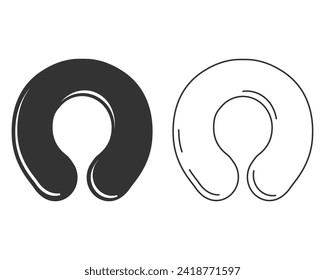 Cutout Silhouette Reise Kissen Linie Symbol Set. Umriss Symbol für aufblasbares Kissen für Nacken, Ruhe, Schlaf. Schwarze Illustration von Zubehör für Transport, lange Reise und Reise. Flacher einzelne Vektorgrafik