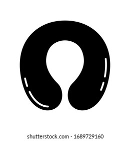 Cutout silhouette travel pillow. Outline icon of inflatable pillow for neck, rest, sleep. Black illustration of accessory for transport, long journey and trip. Flat isolated vector on white background