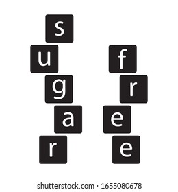 Cutout silhouette Two vertical stacks of cube with text sugar free. Outline icon for poster. Black simple illustration. Flat isolated vector image on white background. Sweet banner for healthy product
