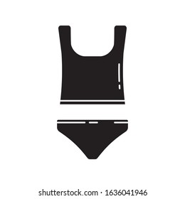 Cutout silhouette undershirt and underpants icon. Outline template for logo. Black simple illustration. Flat hand drawn isolated vector image on white background. Set of panties and t-shirt on straps