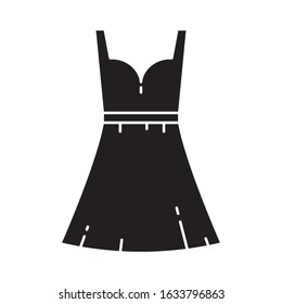 Cutout silhouette Women's dress icon. Outline template for sarafan logo. Black and white illustration. Flat hand drawn isolated vector image on white background