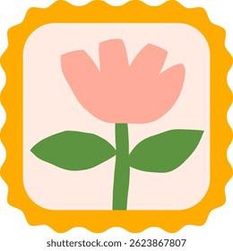 Cutout simple flower postage stamps. Floral in vintage square frame vector illustration