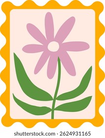 Cutout simple flower postage stamps. Floral in vintage frame vector illustration