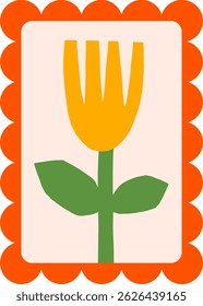 Cutout simple flower postage stamps. Floral in vintage frame vector illustration
