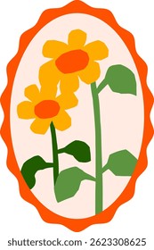 Cutout simple flowers postage stamps. Floral in vintage frame vector illustration