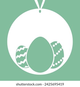 Cutout style easter illustration with eggs, green fresh vector design with a string for happy easter, looks like paper.