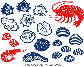 Cutout style illustration set of various seafood