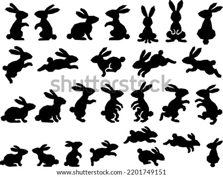 Cutout style rabbit silhouette illustration set