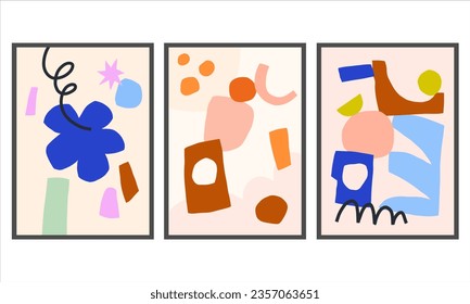 Cutout style vector posters. Collage paper wall art prints