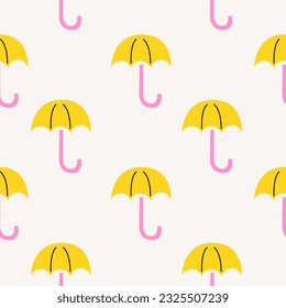 Cutout summer minimal pattern with umbrellas. Flat papercraft colorful background

