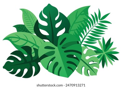 Cutout tropics green leaves foreground, vector illustration on white background