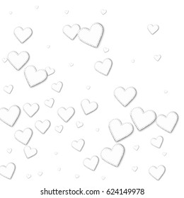 Cutout white paper hearts. Abstract mess with cutout white paper hearts on white background. Vector illustration.