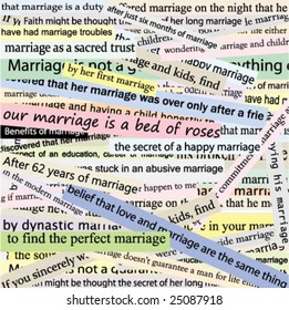 Cutouts from newspapers (headlines about marriage)